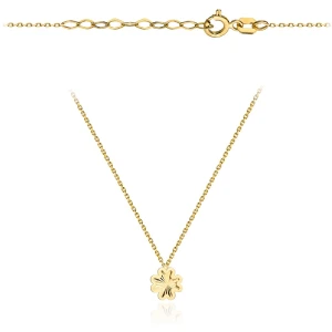 Naszyjnik złoty z diamentowaną koniczynką w gładkiej oprawie pr. 585