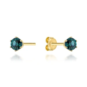 Kolczyki złote na sztyfcie z kamieniem - London blue topaz