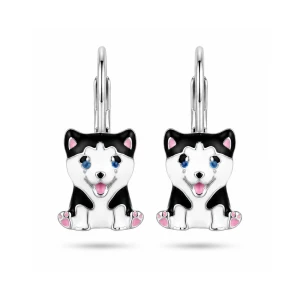 Kolczyki srebrne Husky pieski dla dziewczynki angielskie 925