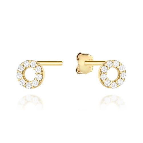 Kolczyki złote kółeczka wysadzane cyrkoniami na sztyfcie