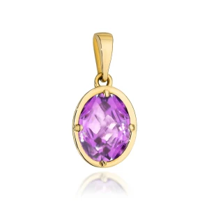 Zawieszka złota COLORFUL STONE ametyst owal 585
