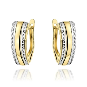 Kolczyki złote z diamentowanymi brzegami w dwóch kolorach złota pr. 375