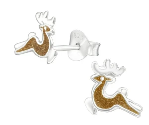 Srebrne kolczyki świąteczne renifery dla dziewczynki  925