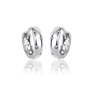 Kolczyki srebrne kółka z cyrkoniami niebieskie kreolki dla dzieci