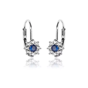Srebrne kolczyki kwiatki szafirowa cyrkonia angielskie