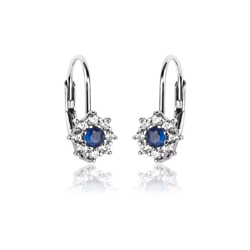 Srebrne kolczyki kwiatki szafirowa cyrkonia angielskie.webp