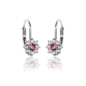 Kolczyki srebrne kwiatki rubinowa cyrkonia angielskie