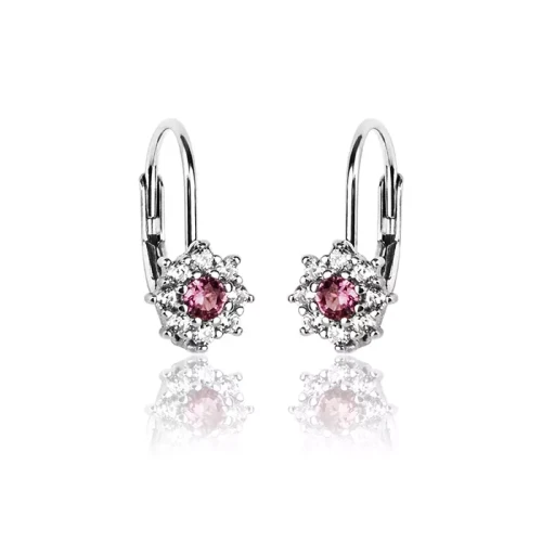 Kolczyki srebrne kwiatki rubinowa cyrkonia angielskie