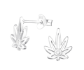 Kolczyki srebrne liść konopii z cyrkoniami próba 925 sztyft