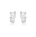 Kolczyki srebrne białe kotki dla dzieci dziewczynki sztyft rodowane
