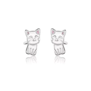 Kolczyki srebrne białe kotki dla dzieci dziewczynki sztyft rodowane