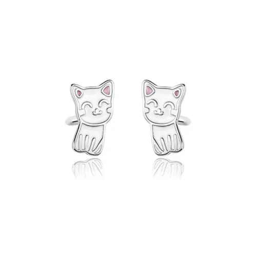 Kolczyki srebrne białe kotki dla dzieci dziewczynki sztyft rodowane