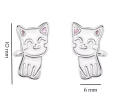 Kolczyki srebrne białe kotki dla dzieci dziewczynki sztyft rodowane rozmiar dziecięcy