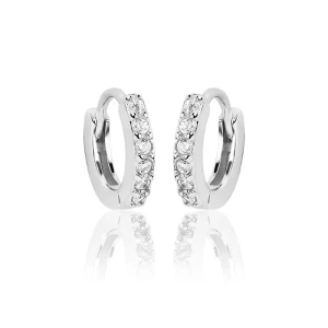 Kolczyki srebrne kółka białe cyrkonie dla dziewczynki zatrzask