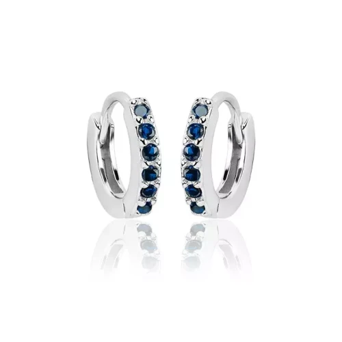 Kolczyki srebrne dla dziewczynki małe kółka 12 mm szafirowa cyrkonia