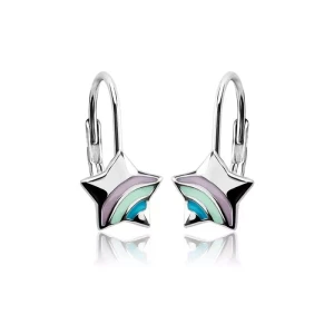 Srebrne kolczyki gwiazdki tęcza dla dziecka angielskie