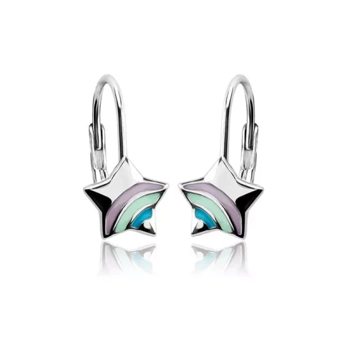 Srebrne kolczyki gwiazdki tęcza dla dziecka angielskie