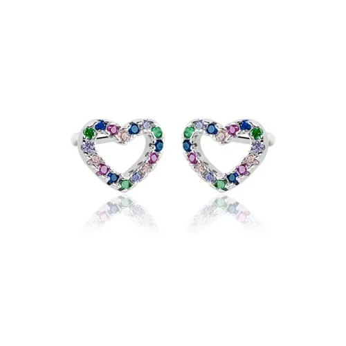 Kolczyki srebrne serca kolorowe cyrkonie wkrętki
