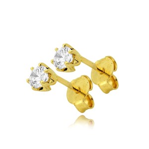 Klasyczne złote kolczyki z cyrkoniami 4 mm, próba 585