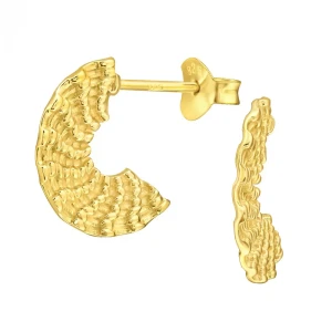 Kolczyki srebrne pozłacane półkola falowane sztyft