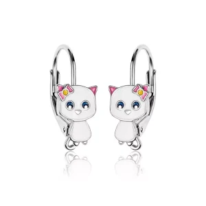Srebrne kolczyki kotki dla dziewczynki angielskie zapięcie 