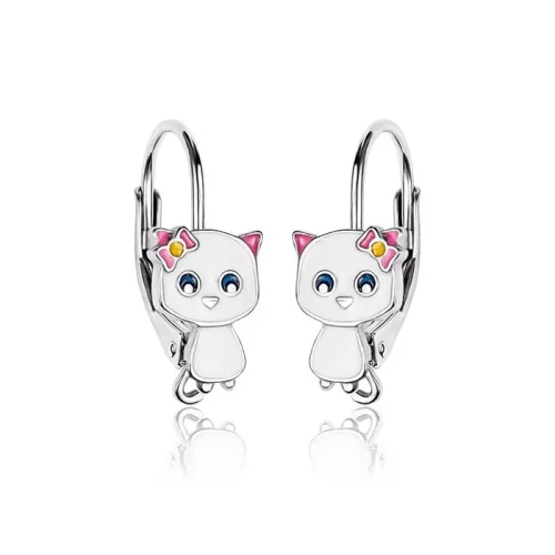 Srebrne kolczyki kotki dla dziewczynki angielskie zapięcie
