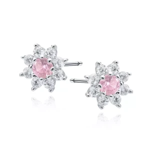 Srebrne kolczyki kwiatki z cyrkoniami na sztyfcie