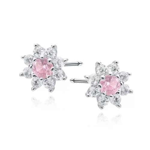 Srebrne kolczyki kwiatki z cyrkoniami na sztyfcie