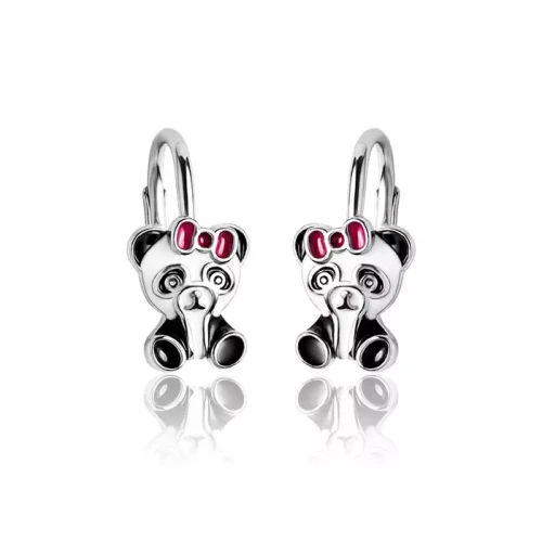 Kolczyki srebrne pandy dla dziewczynki angielskie zapięcie