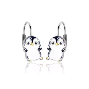 Srebrne kolczyki pingwinki dla dziewczynki angielskie