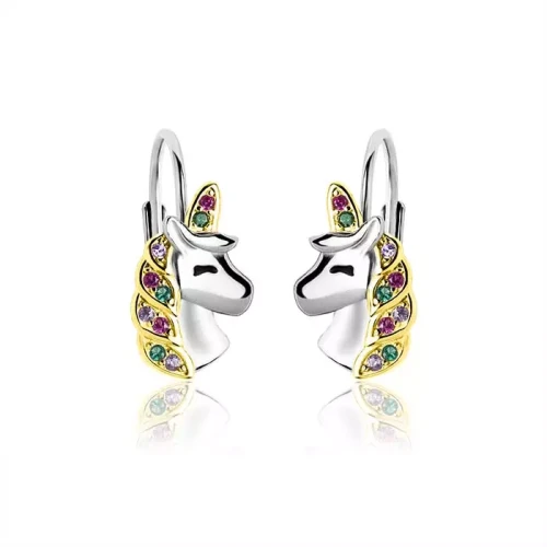 Srebrne kolczyki jednorożce dla dziewczynki angielskie zapięcie