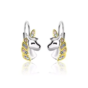 Srebrne kolczyki jednorożce dla dziewczynki pozłacane 925 angielskie zapięcie