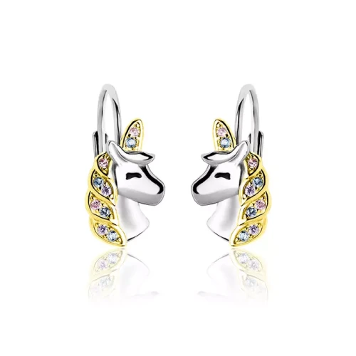 Srebrne kolczyki jednorożce dla dziewczynki pozłacane 925 angielskie zapięcie