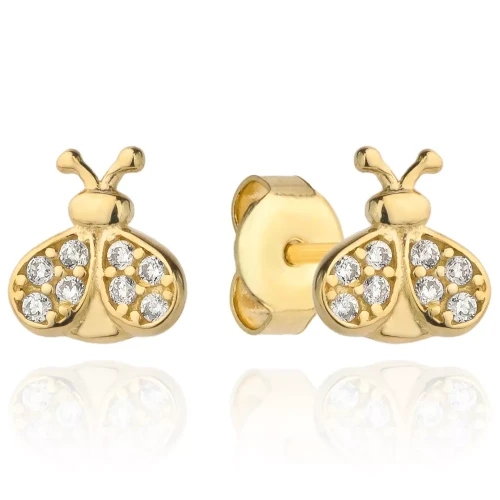 Złote Kolczyki dla dziewczynki biedronki 585 /Prezent dla dziewczynki Chrzest, Roczek