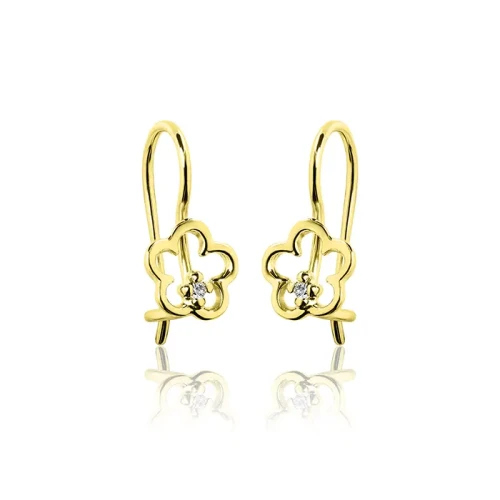 Złote kolczyki dla dziewczynki kwiatki na biglu próba 585 Pamiątka Chrztu, komunii, Roczek