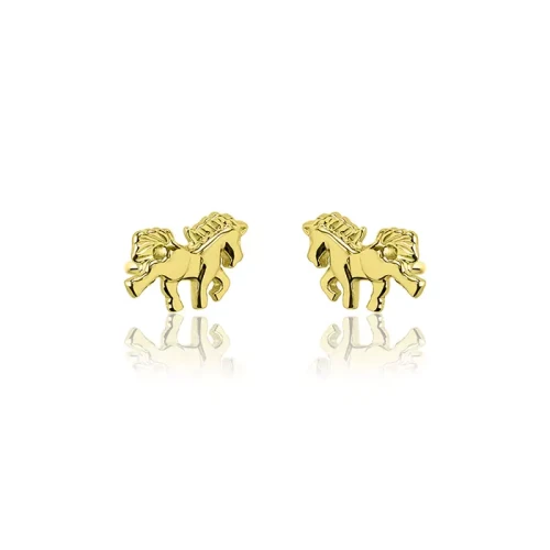 Złote kolczyki konie dla dziewczynki próba 585 sztyft , Prezent Komunia, urodziny