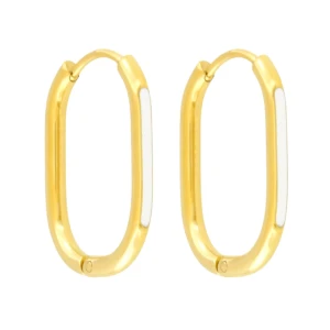 Kolczyki złote owalne elipsa biała emalia stal szlachetna zatrzask