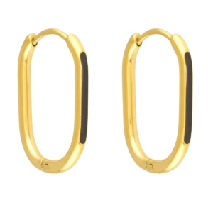 Kolczyki złote owalne czarna emalia elipsa stal chirurgiczna zatrzask