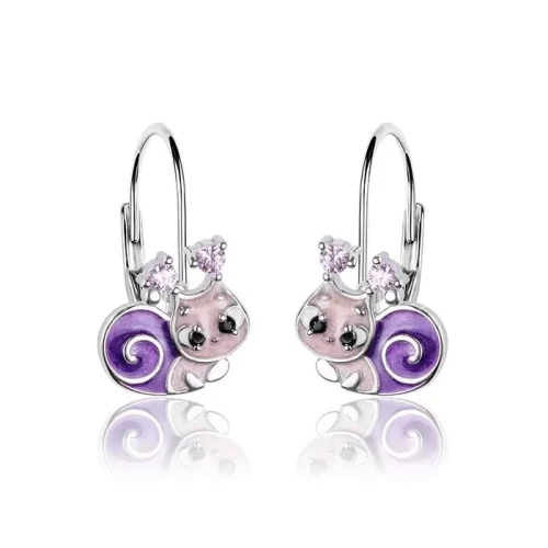 Kolczyki srebrne ślimaki dla dziewczynki dzieci angielskie zapięcie rodowane