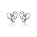 Kolczyki srebrne króliczki w sercu dla dziewczynki sztyft