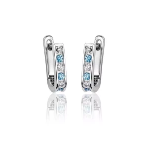 Kolczyki srebrne dla dziewczynki błękitne cyrkonie przecinki 