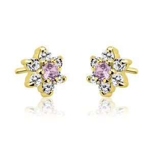 Złote kolczyki kwiatki z cyrkoniami dla dziewczynki sztyft 585