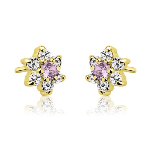 Złote kolczyki kwiatki z cyrkoniami dla dziewczynki sztyft 585