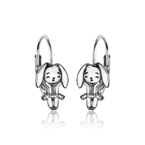 Srebrne kolczyki króliczki dla dziewczynki wiszące 925 angielskie zapięcie na urodziny