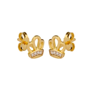 Złote kolczyki 585 korony z cyrkoniami sztyft dla dziewczynki