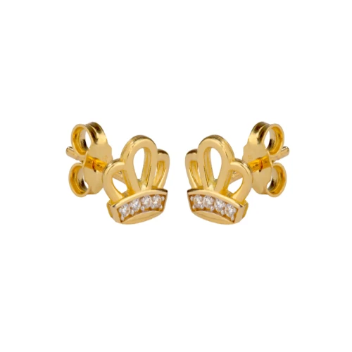 Złote kolczyki 585 korony z cyrkoniami sztyft dla dziewczynki