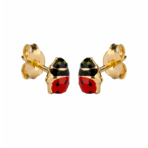 Złote kolczyki 585 biedronki dla dziewczynki sztyft/ Pamiątka Chrztu, Prezent na Roczek