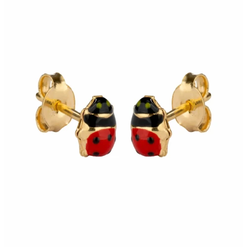 Złote kolczyki 585 biedronki dla dziewczynki sztyft/ Pamiątka Chrztu, Prezent na Roczek