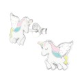 Srebrne kolczyki jednorożce dla dziewczynki z emalią 925