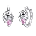 Srebrne kolczyki kółka z jednorożcem / różowe serca dla dziewczynki cyrkonia 925